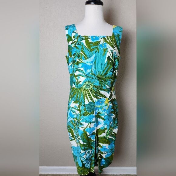 Talbots Retro Tropical Floral Hawaiian Woven Sleeveless Sheath Dress Size 10 - Picture 3 of 8